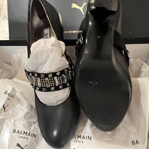 Balmain black Leather Diamonte’Bling Strap Dressy Heels size 8